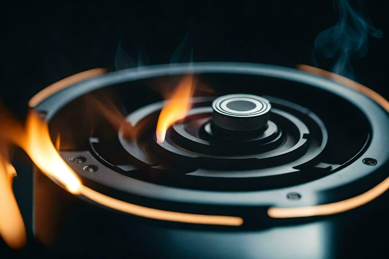 a close up of a stove with flames. AI-Generated photo