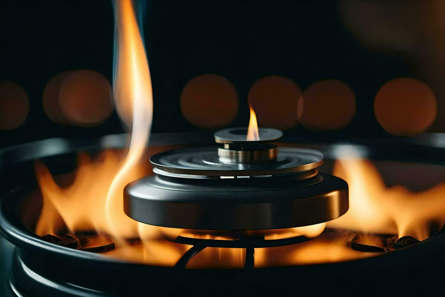 a close up of a gas stove with flames. AI-Generated photo