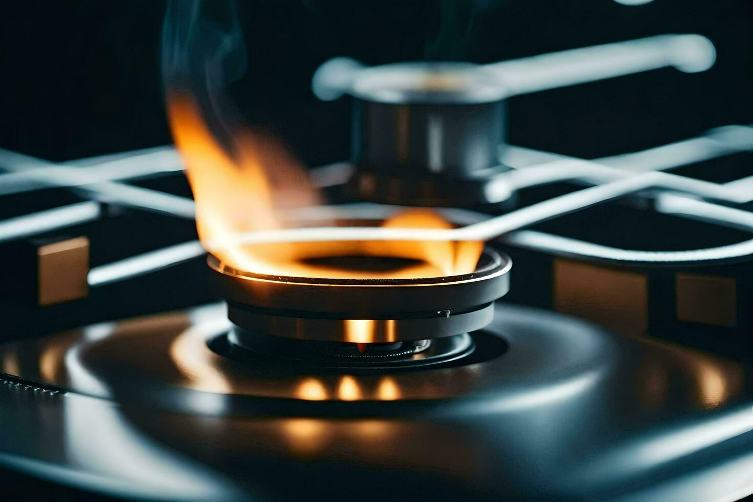 a gas stove with flames coming out of it. AI-Generated photo