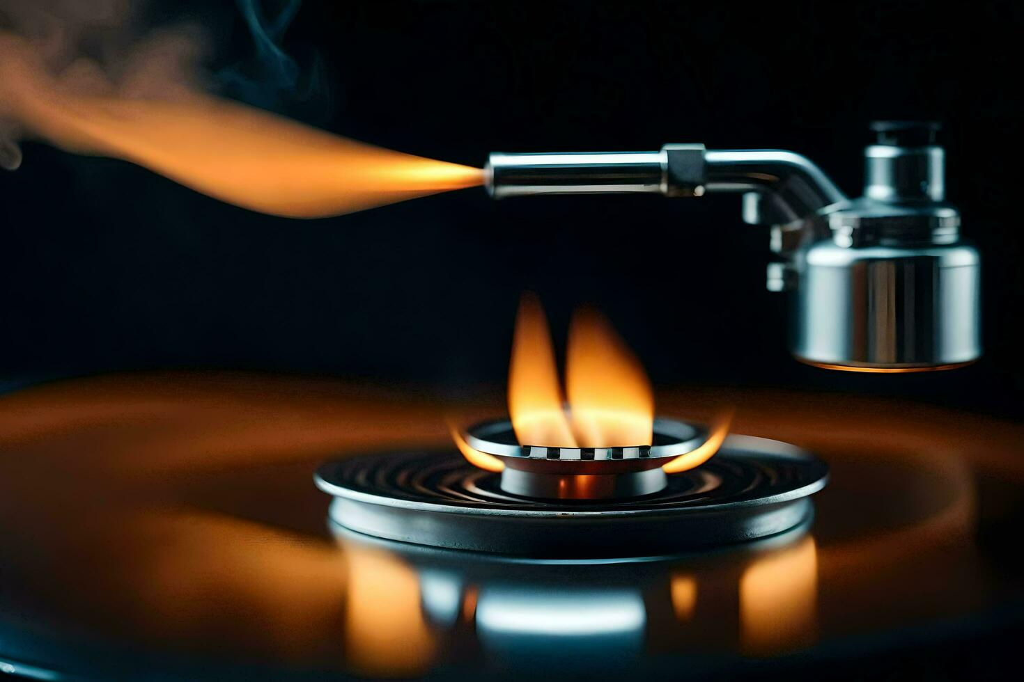 a gas burner with flames coming out of it. AI-Generated photo