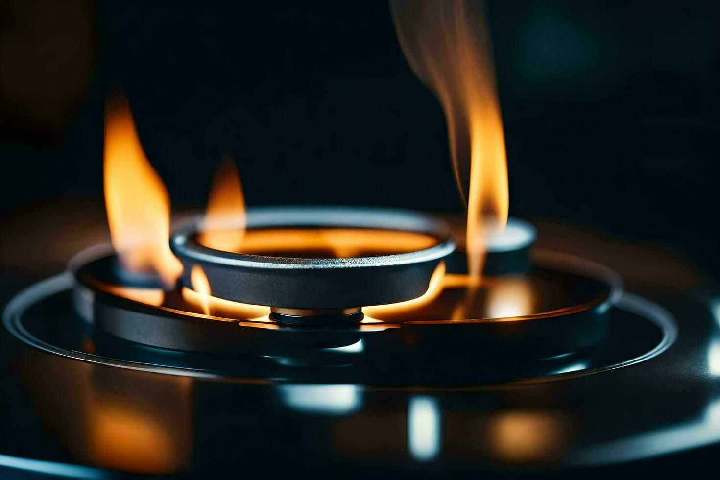 a close up of a gas burner with flames. AI-Generated photo