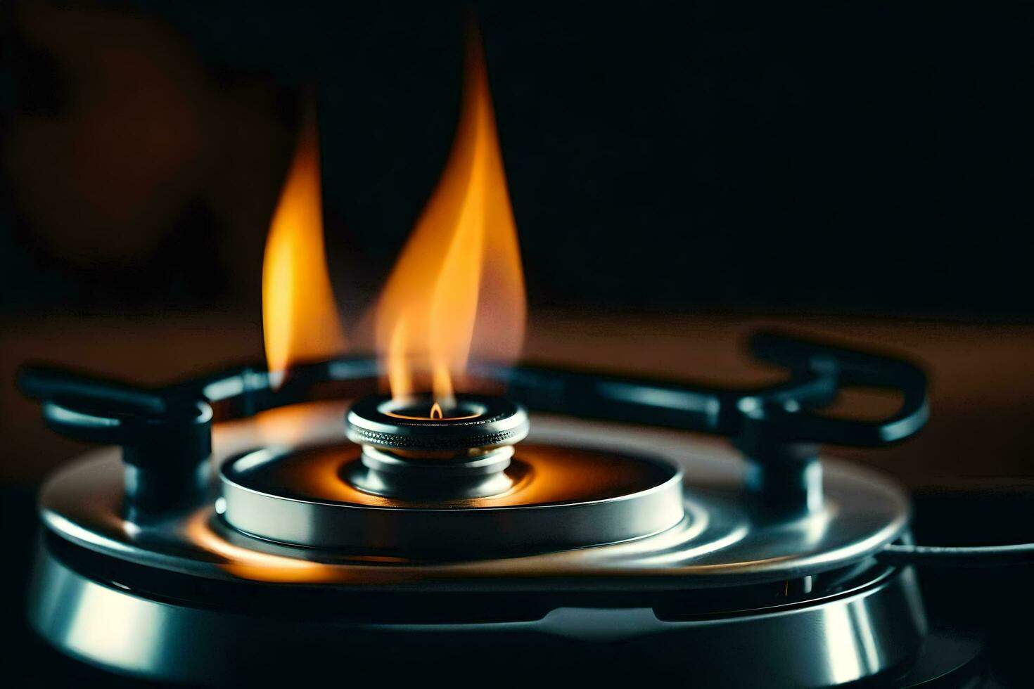 a close up of a gas stove with flames. AI-Generated photo