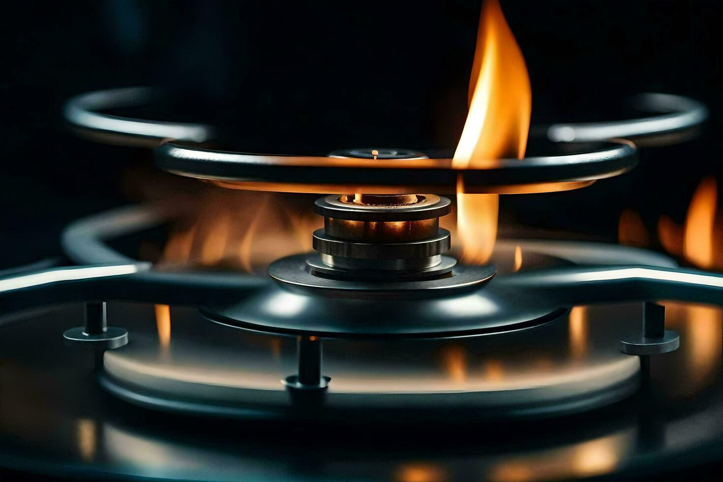 a close up of a gas stove with flames. AI-Generated photo