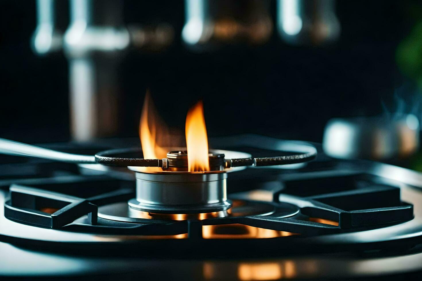 a gas stove with a flame burning on it. AI-Generated photo