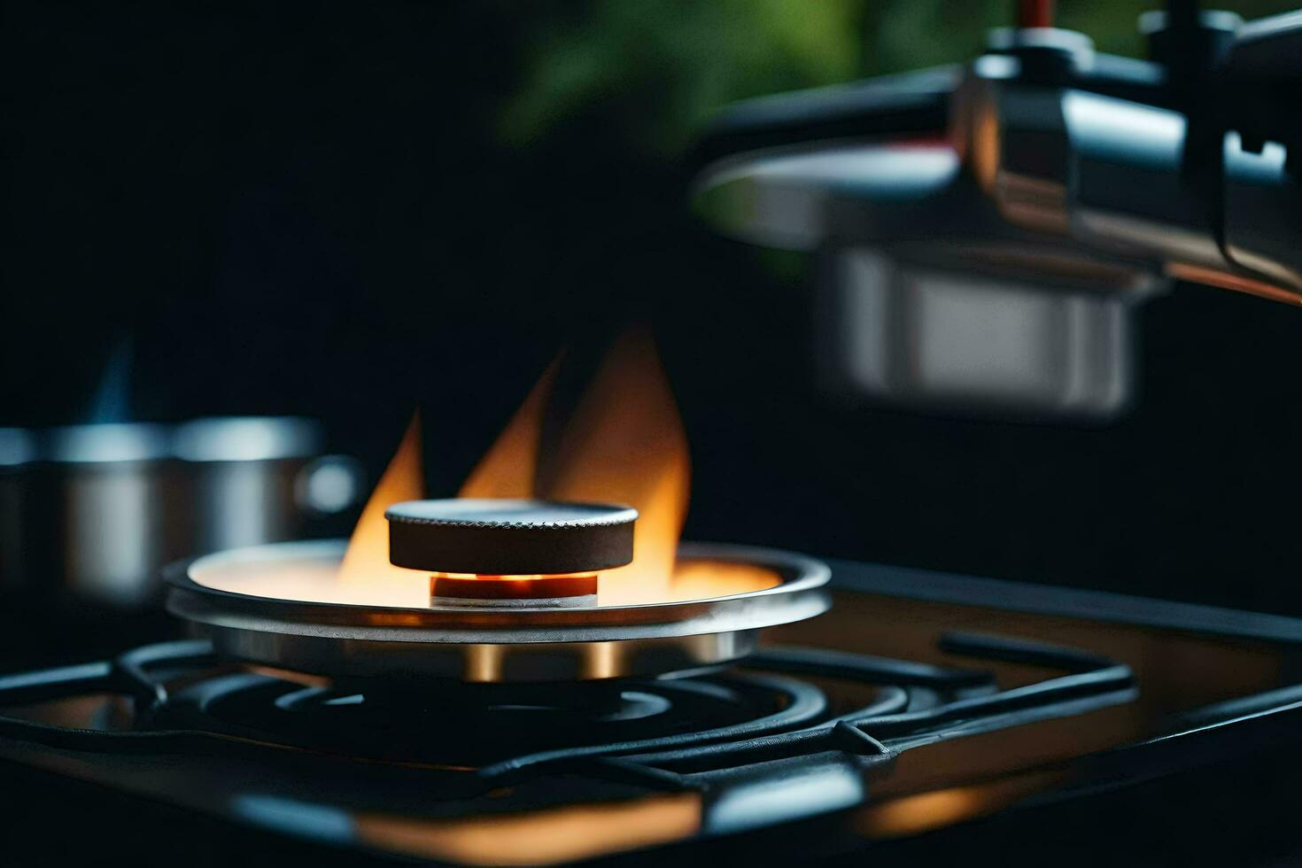 a gas stove with a flame on it. AI-Generated photo