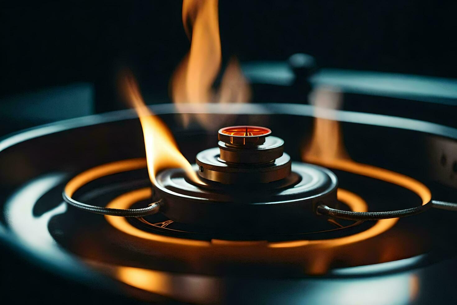 a close up of a gas burner with flames. AI-Generated photo