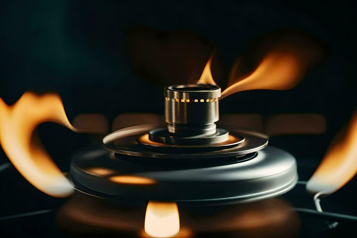 a close up of a gas stove with flames. AI-Generated photo