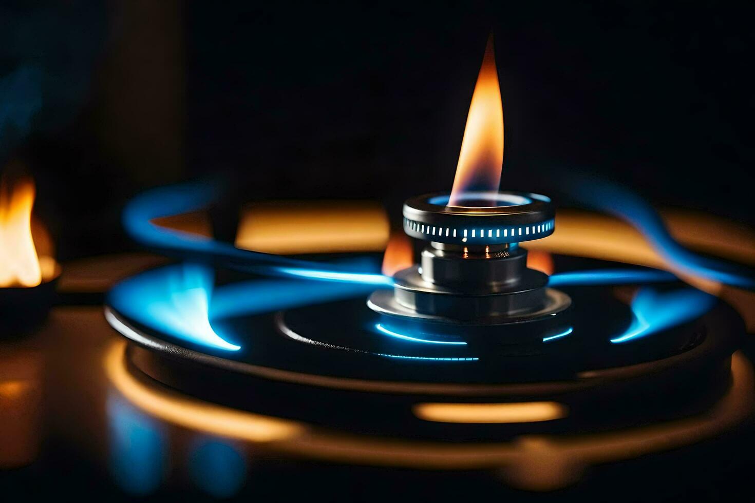 a gas burner with blue flames. AI-Generated photo