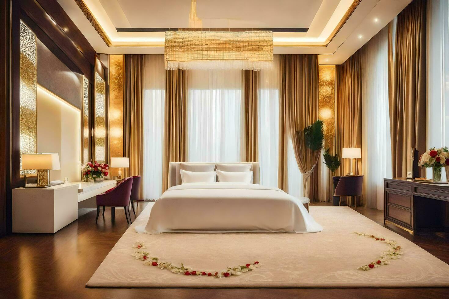 a bed or beds in a room at the ritz carlton beijing. AI-Generated photo
