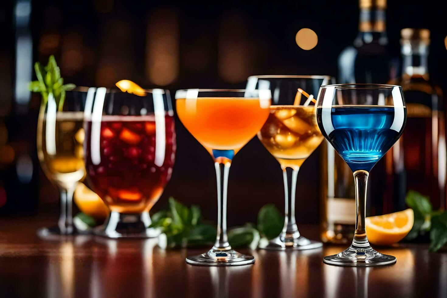 cocktails on a bar table. AI-Generated photo
