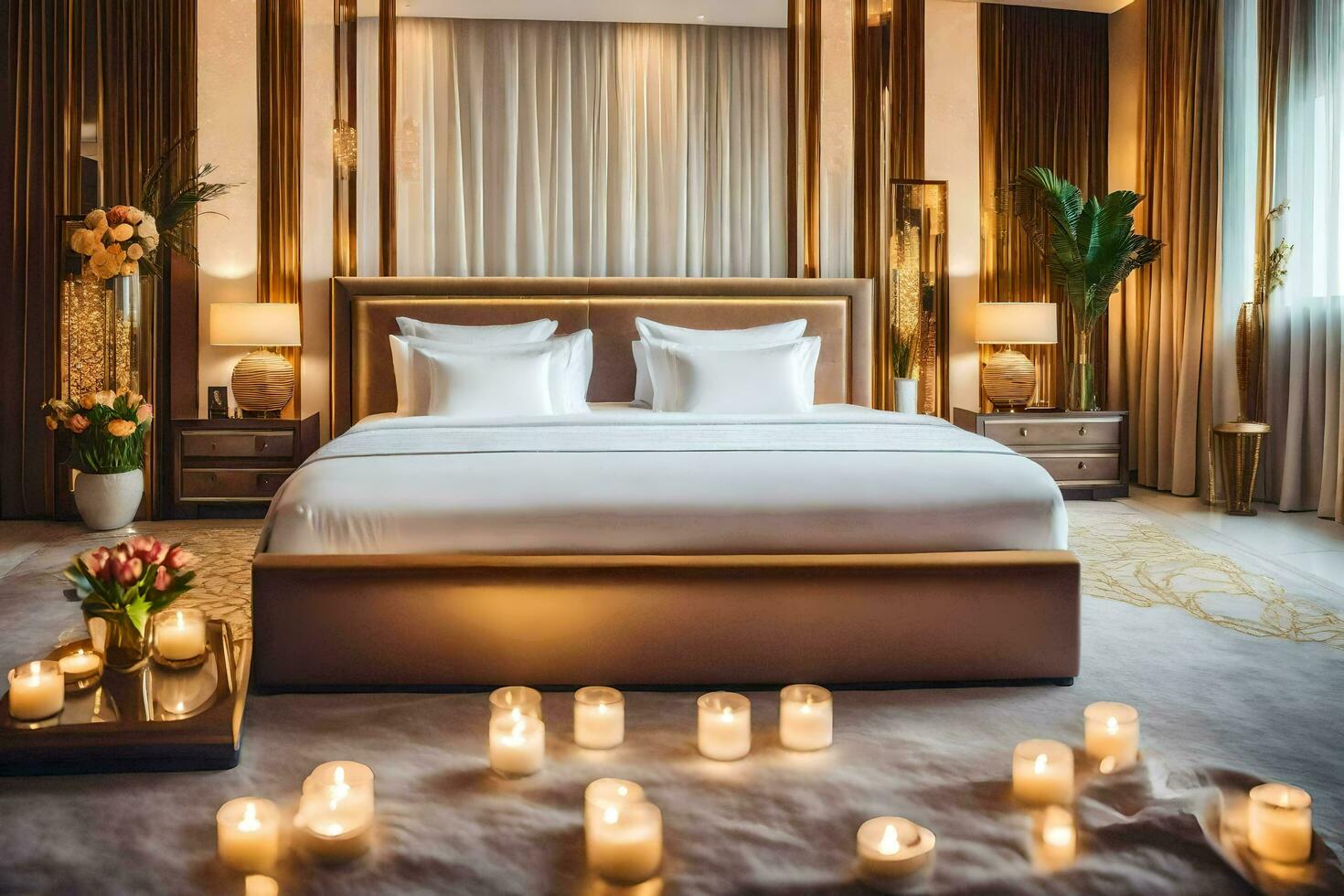 un cama o camas en un habitación a el ritz Carlton Beijing. generado por ai foto