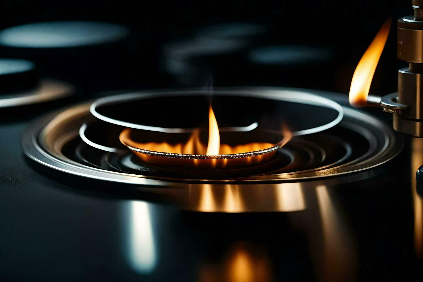 a close up of a gas burner on a stove. AI-Generated photo