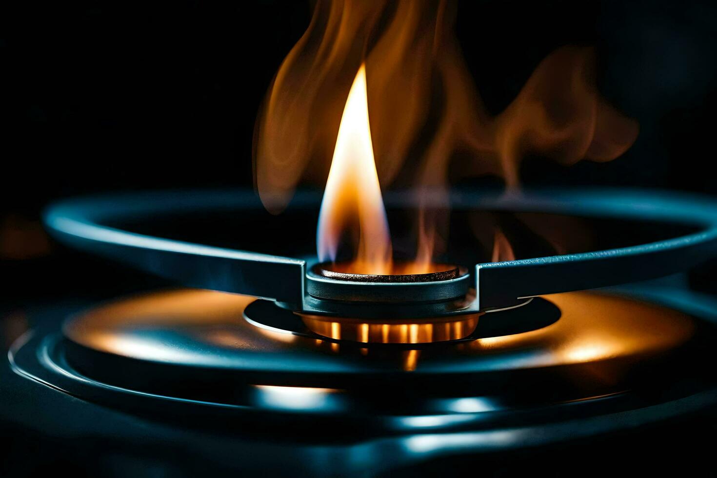 a close up of a gas stove with a flame. AI-Generated photo