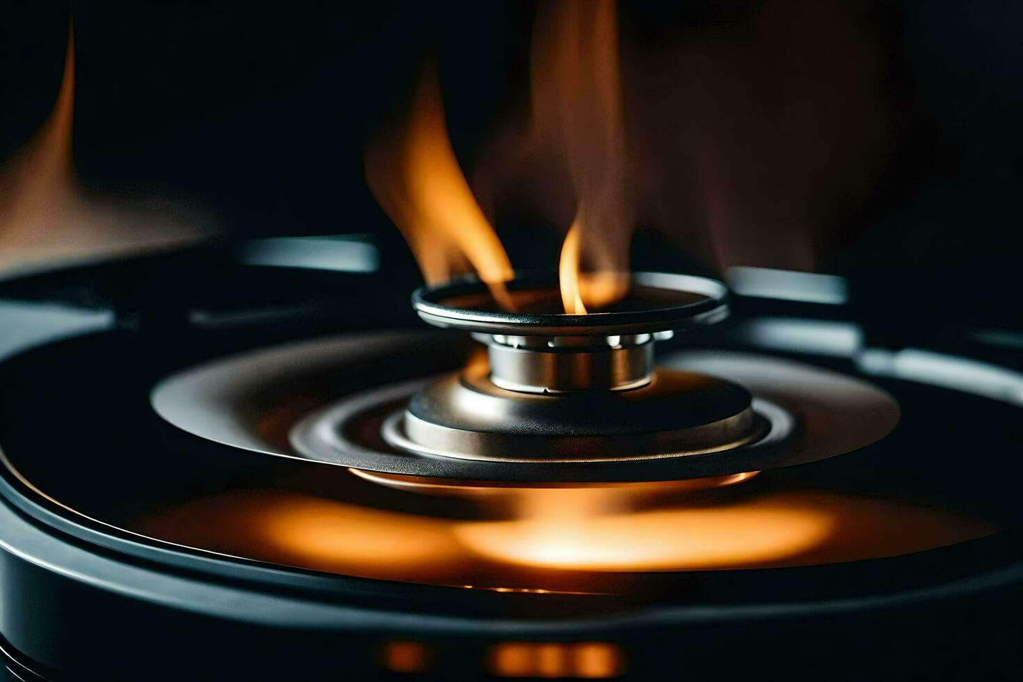 a close up of a gas burner with flames. AI-Generated photo