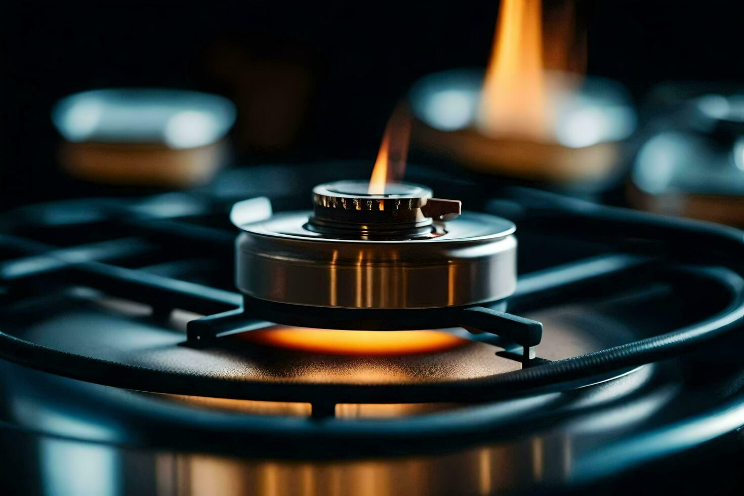 a gas stove with a flame on top. AI-Generated photo