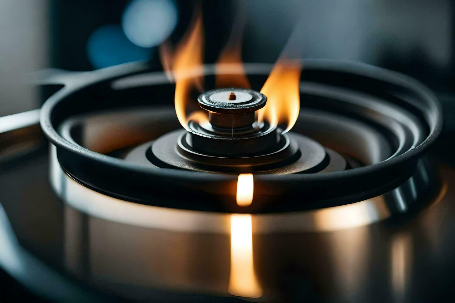 a close up of a gas burner on a stove. AI-Generated photo