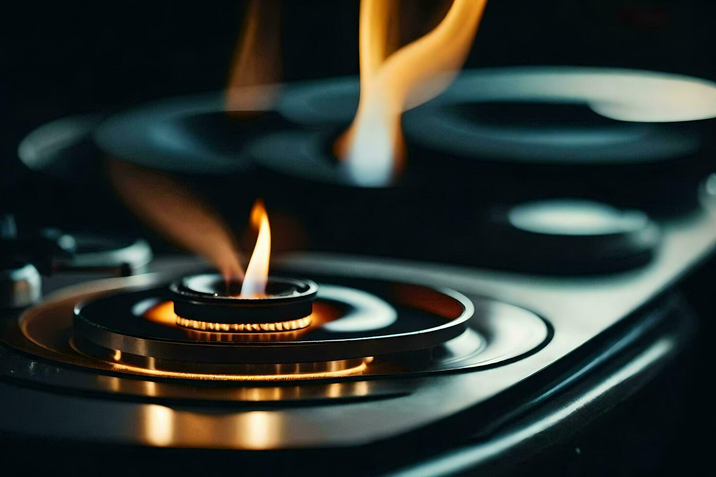 a close up of a gas burner with flames. AI-Generated photo