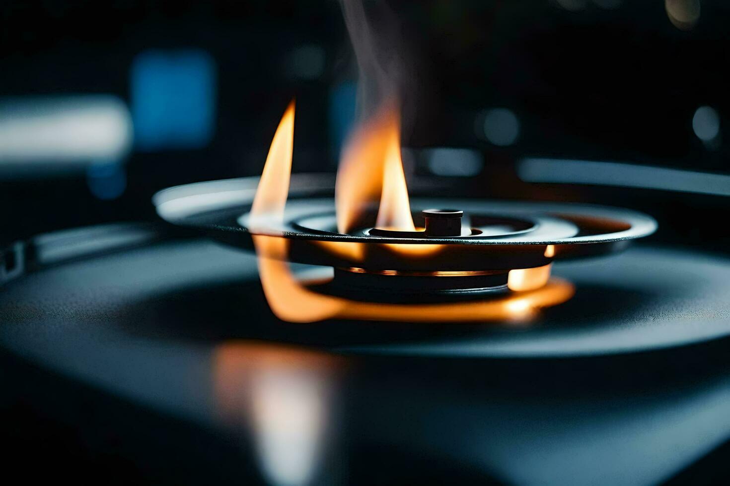 a close up of a gas burner on a stove. AI-Generated photo