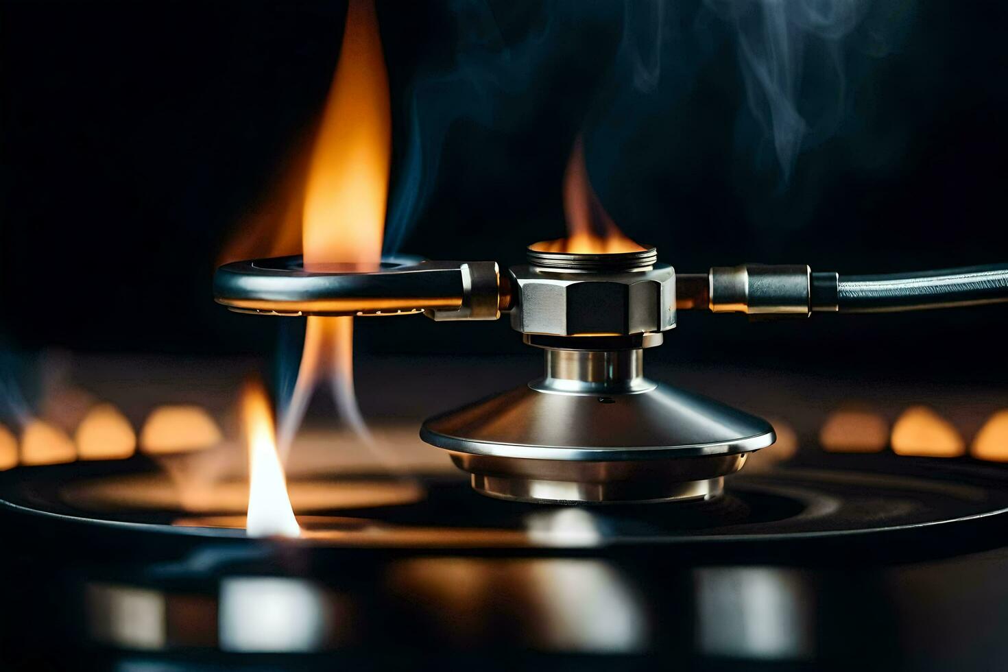a close up of a gas burner with flames. AI-Generated photo