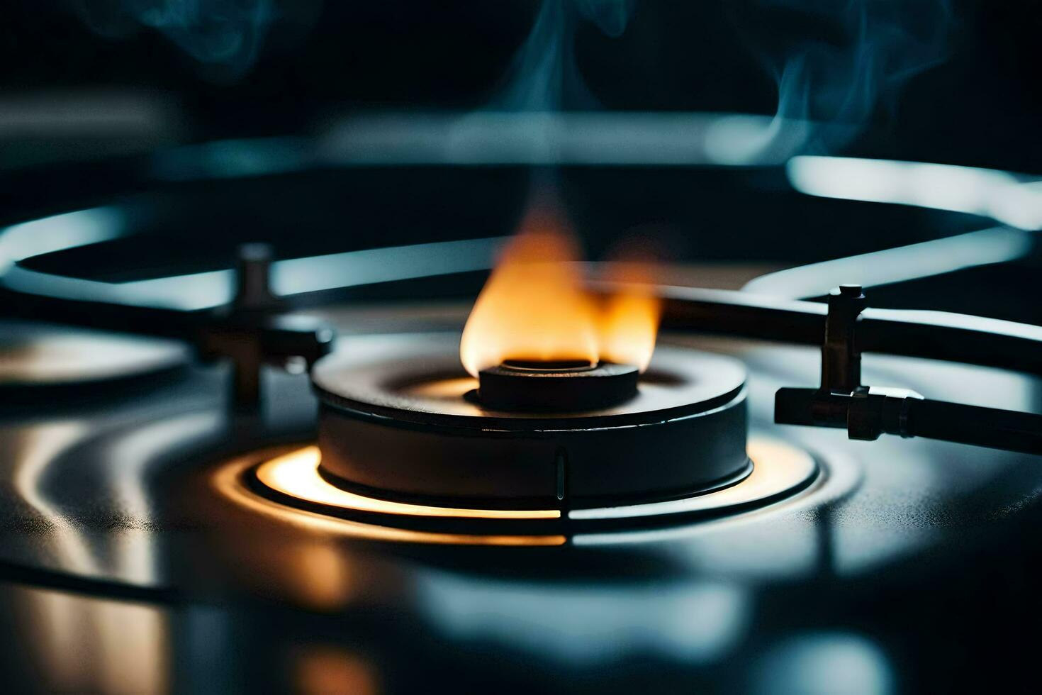 a gas stove with flames on it. AI-Generated photo