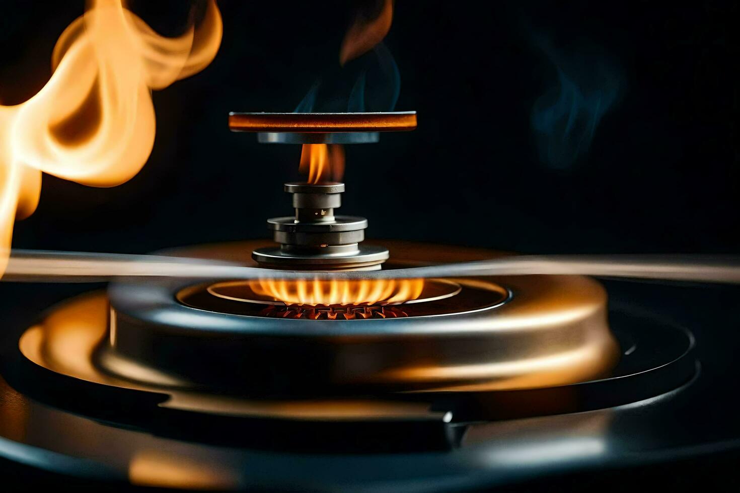 a close up of a gas burner with flames. AI-Generated photo