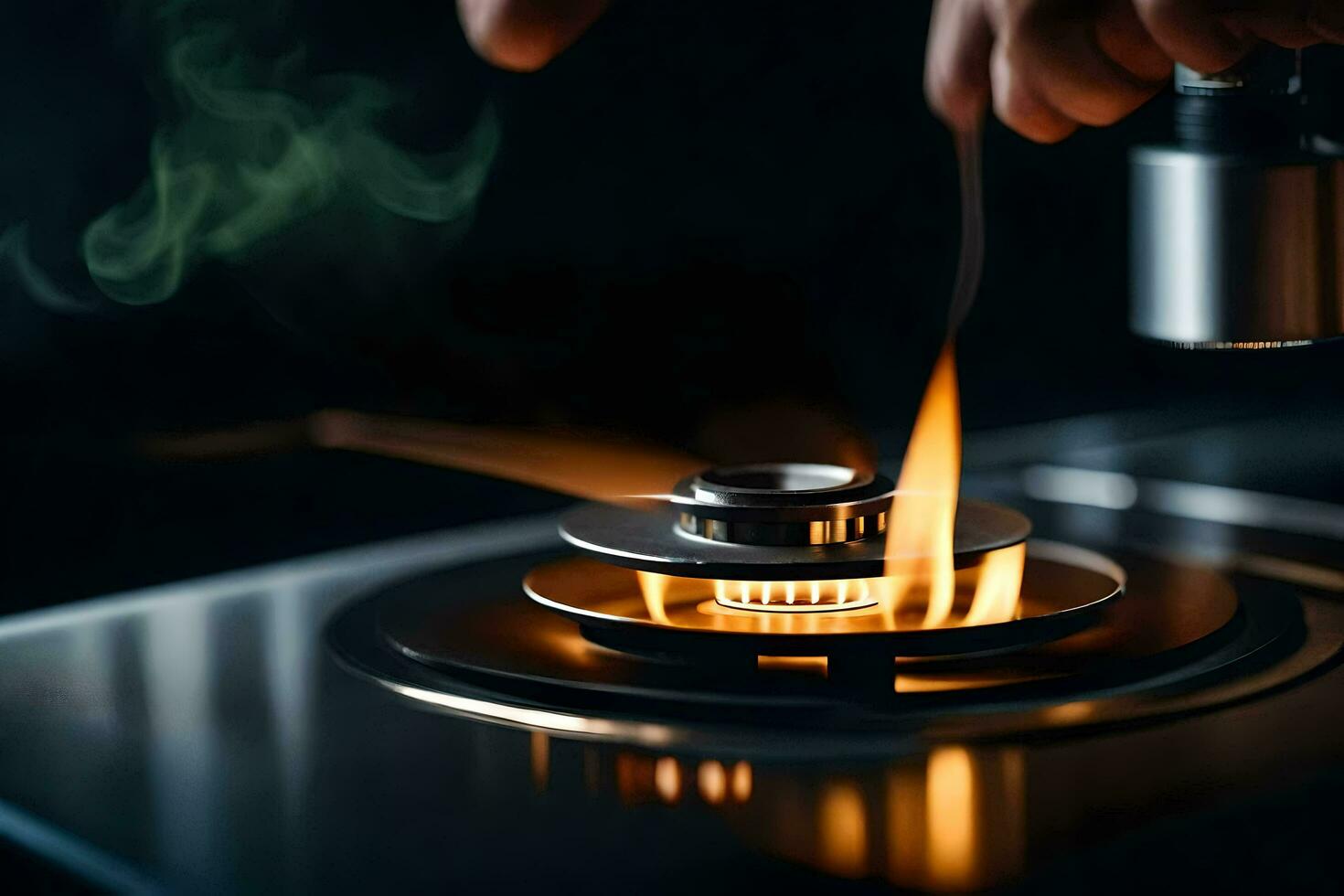 a person is holding a lighter on a stove. AI-Generated photo
