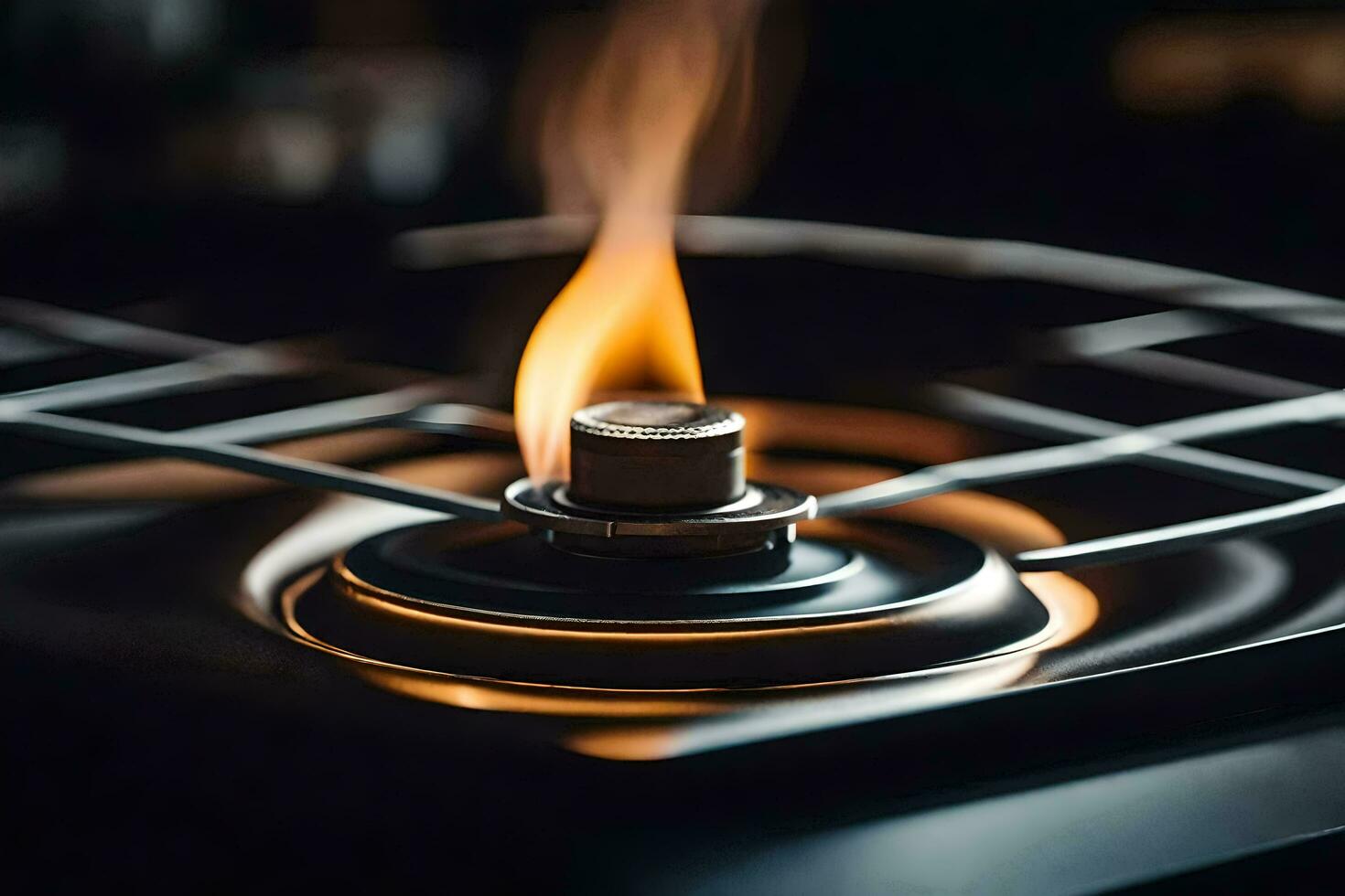 a close up of a gas stove with a flame. AI-Generated photo