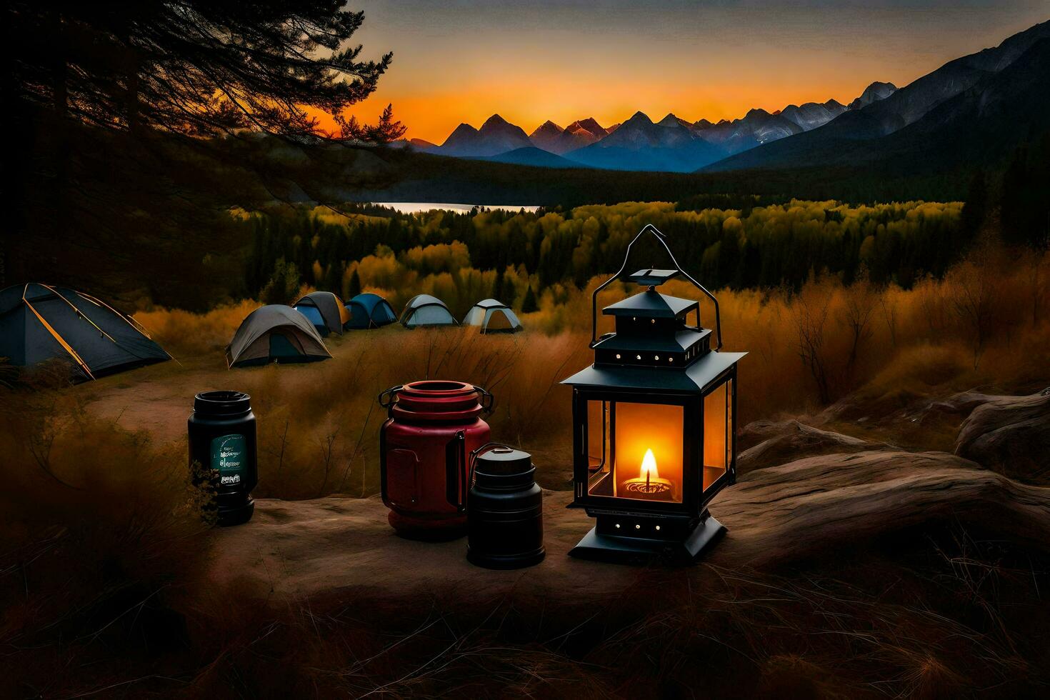 camping in the mountains. AI-Generated photo