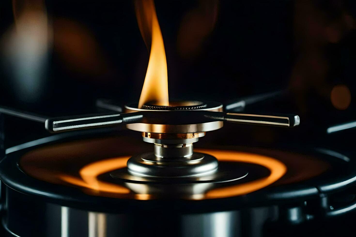 a close up of a gas burner on a stove. AI-Generated photo