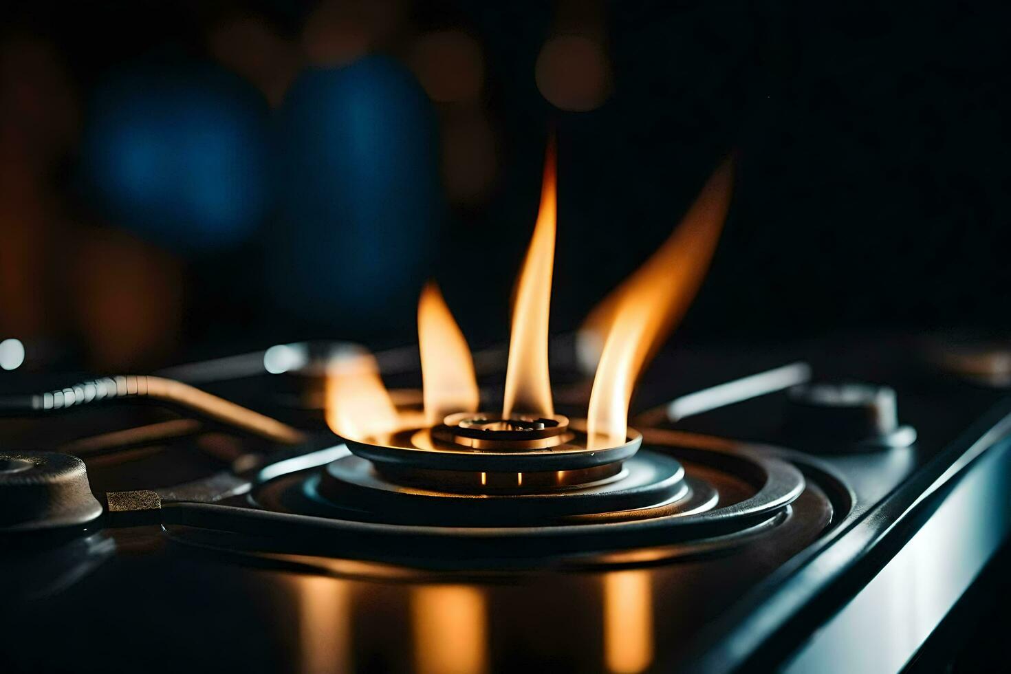 un gas estufa con llamas en él. generado por ai foto