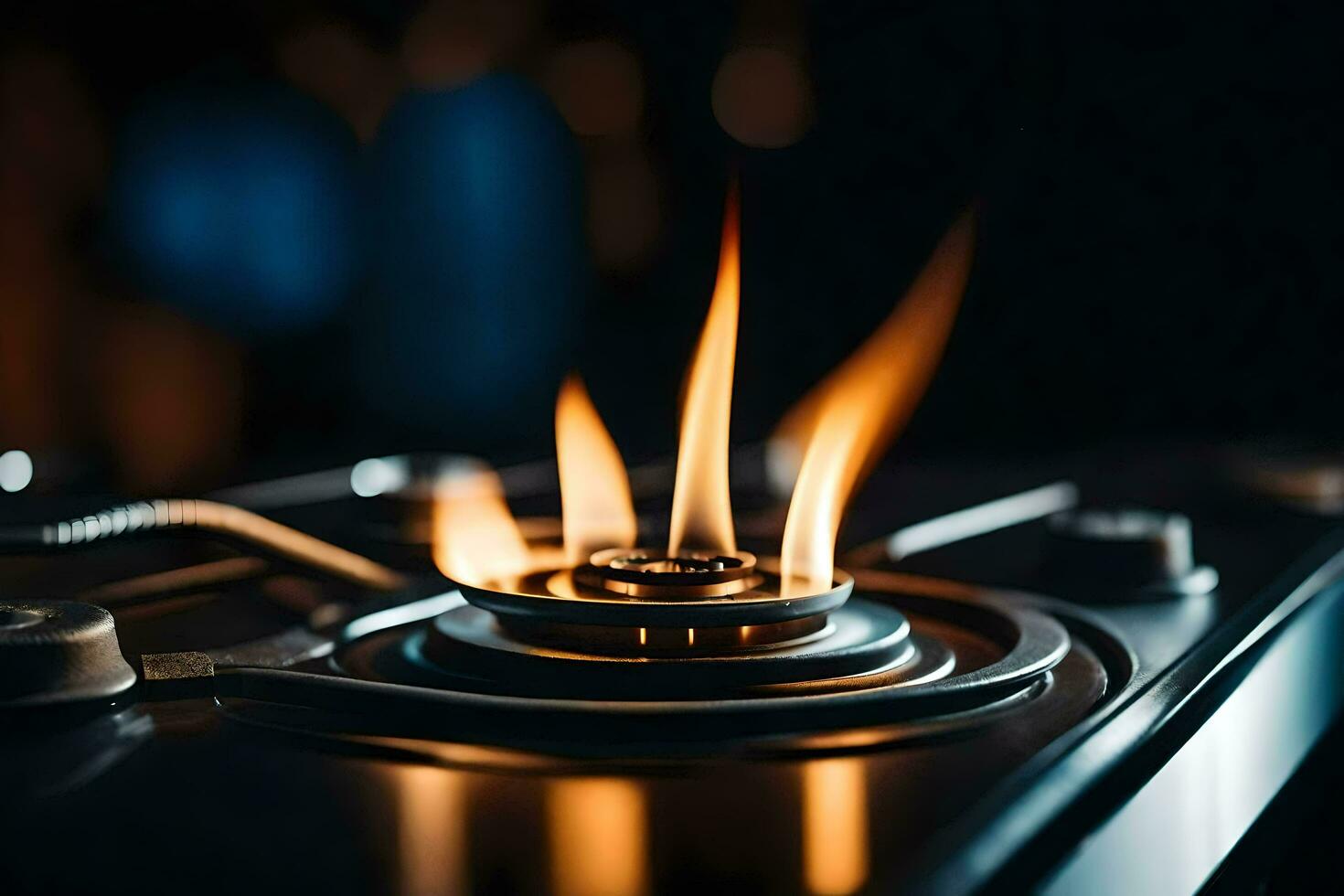 a gas stove with flames on it. AI-Generated photo
