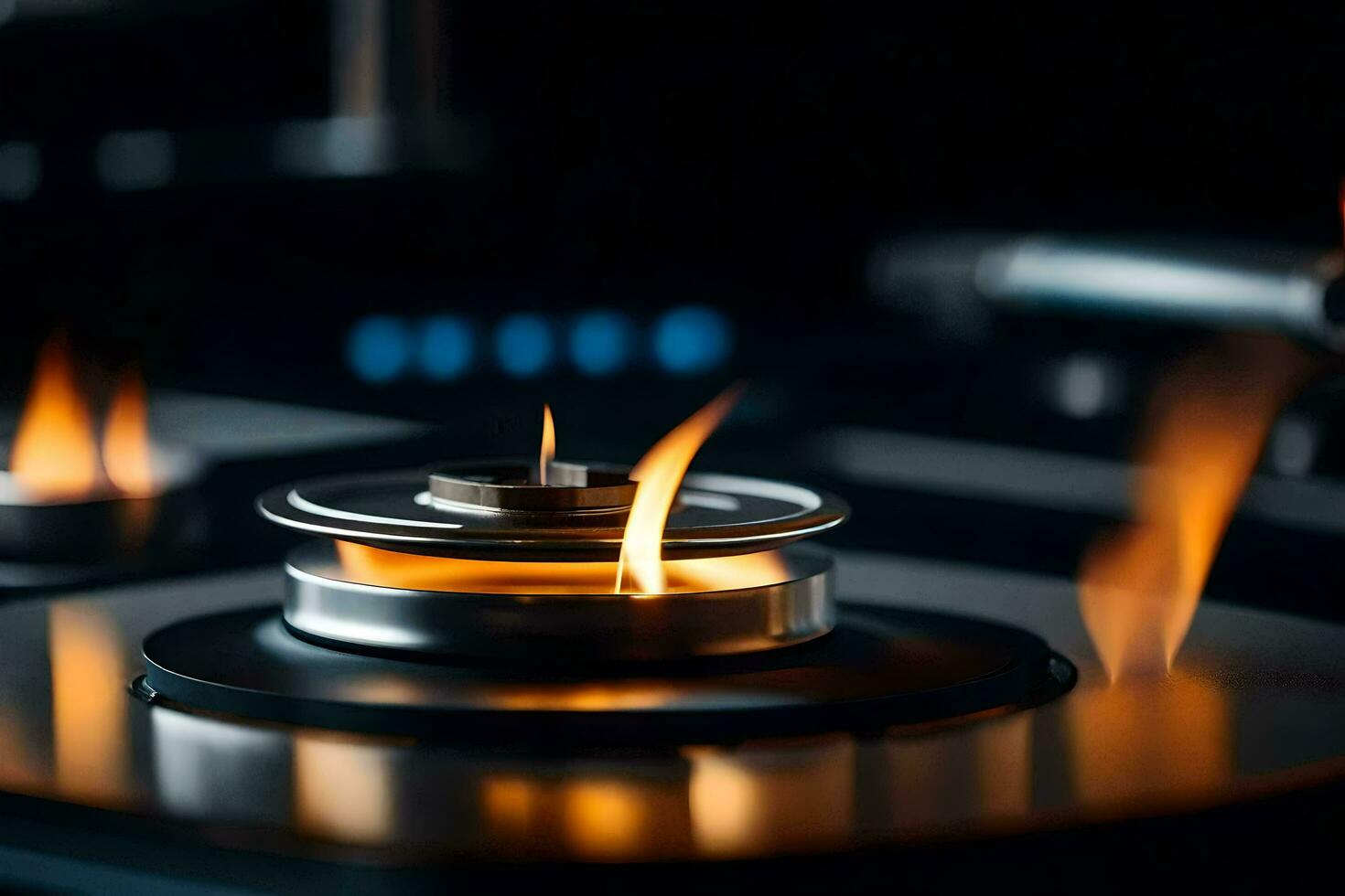 a gas stove with flames on top. AI-Generated photo