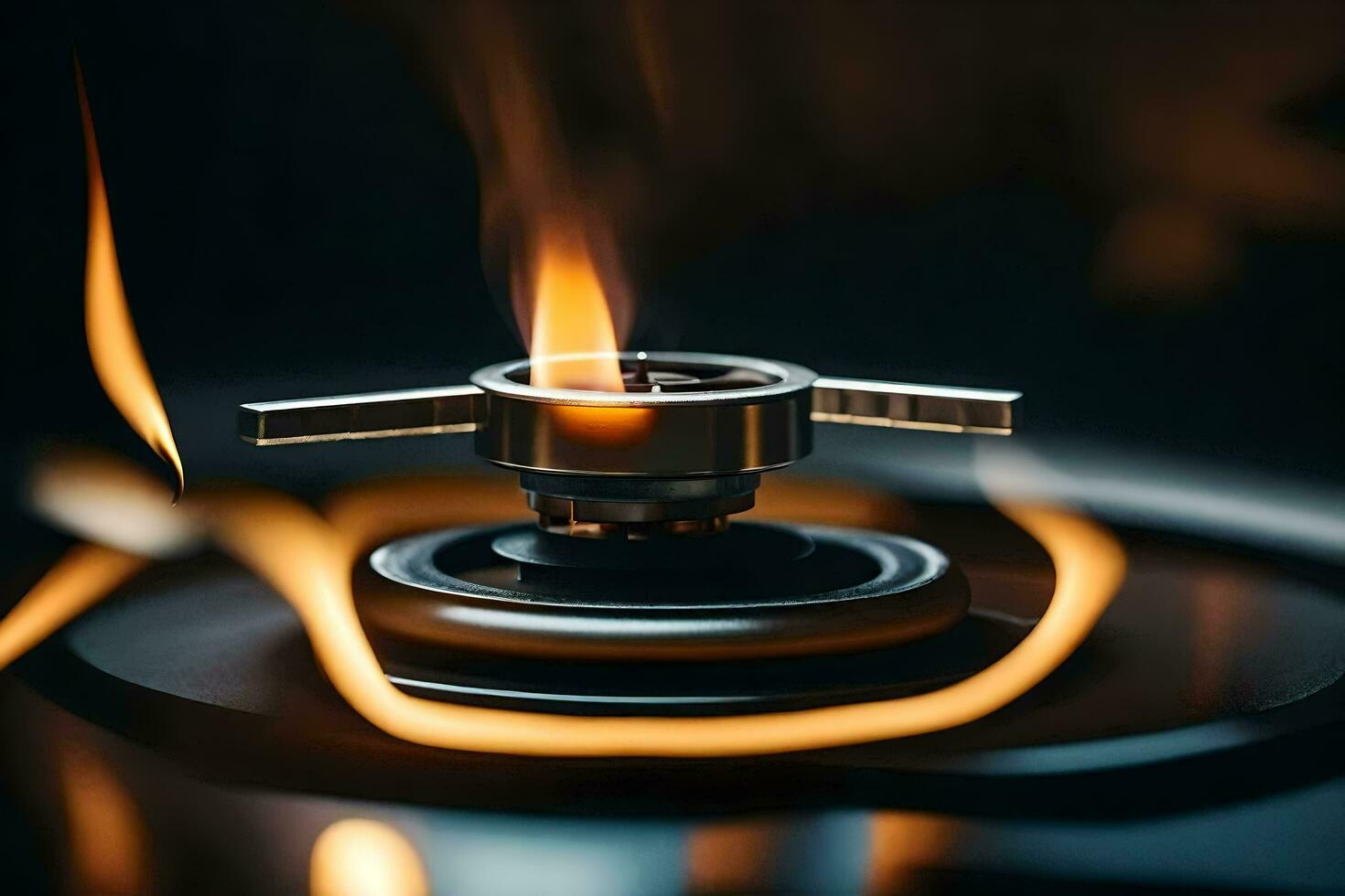 a close up of a gas burner on a stove. AI-Generated photo