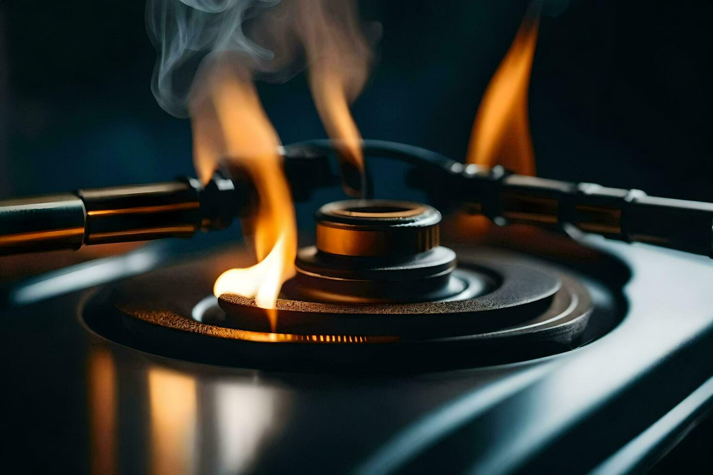 a close up of a gas burner with flames. AI-Generated photo