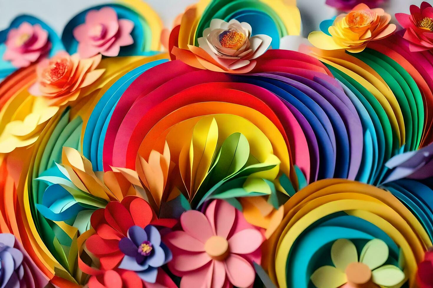 a colorful paper art piece with flowers and leaves. AI-Generated photo