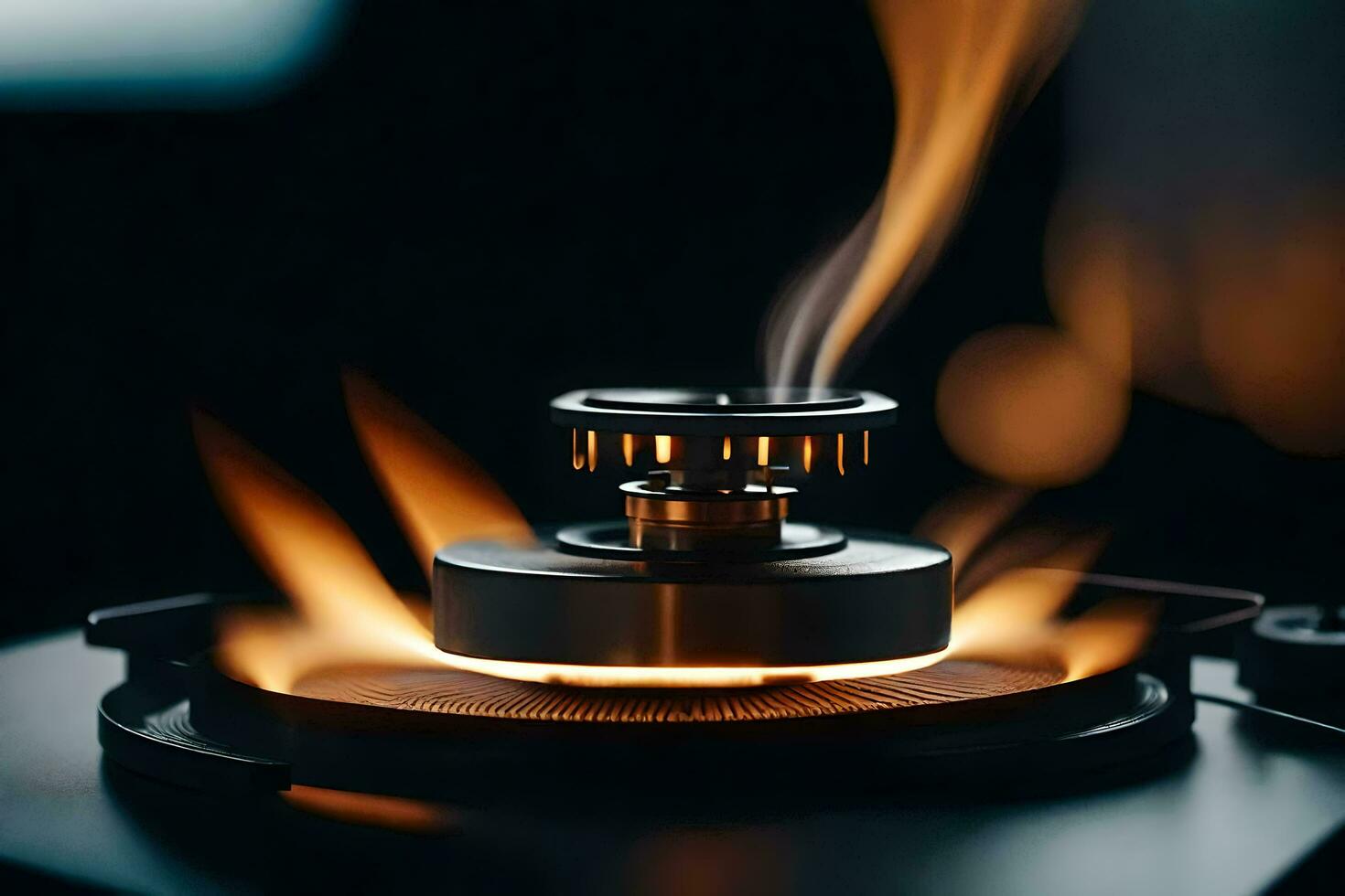 a close up of a stove with a flame. AI-Generated photo