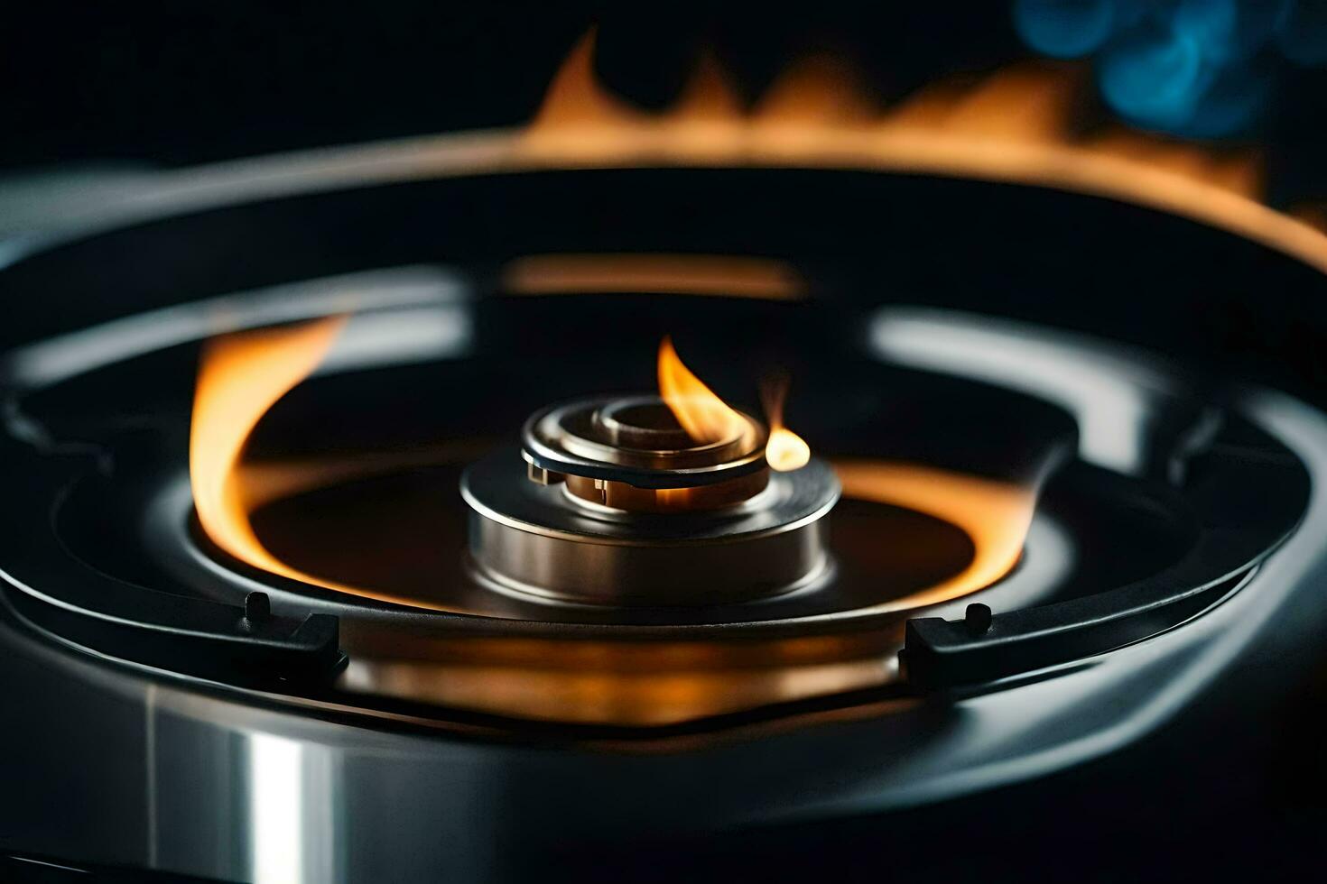 a close up of a gas burner with flames. AI-Generated photo