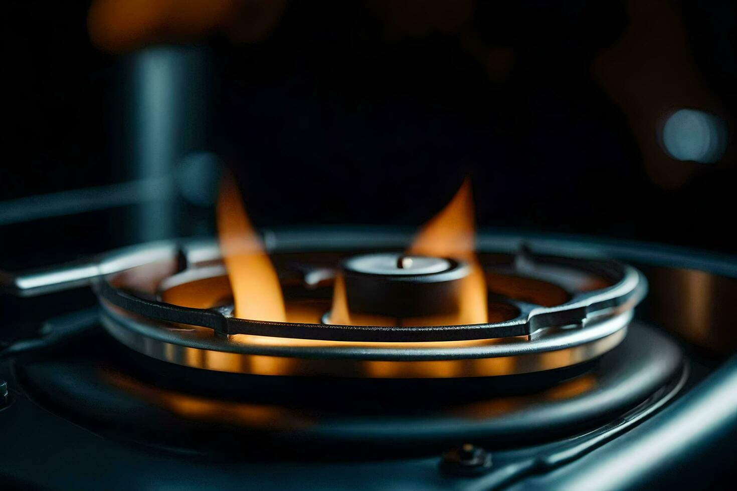 a close up of a gas stove with flames. AI-Generated photo