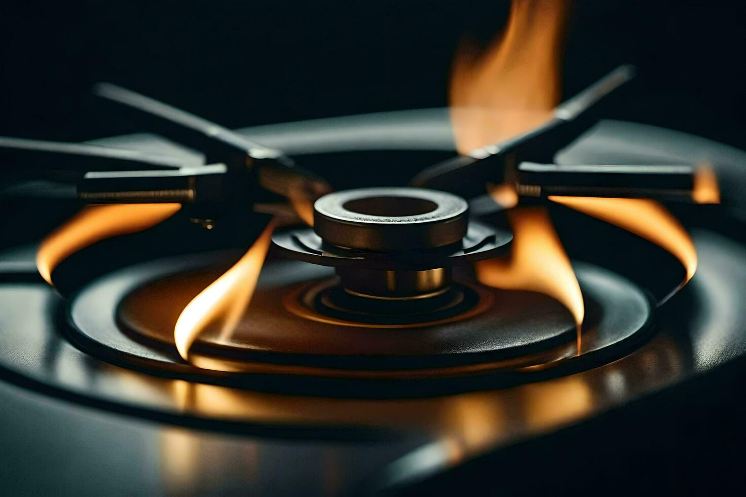 a close up of a gas burner with flames. AI-Generated photo