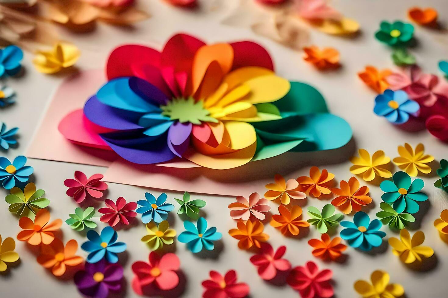 a colorful flower made from paper flowers. AI-Generated photo
