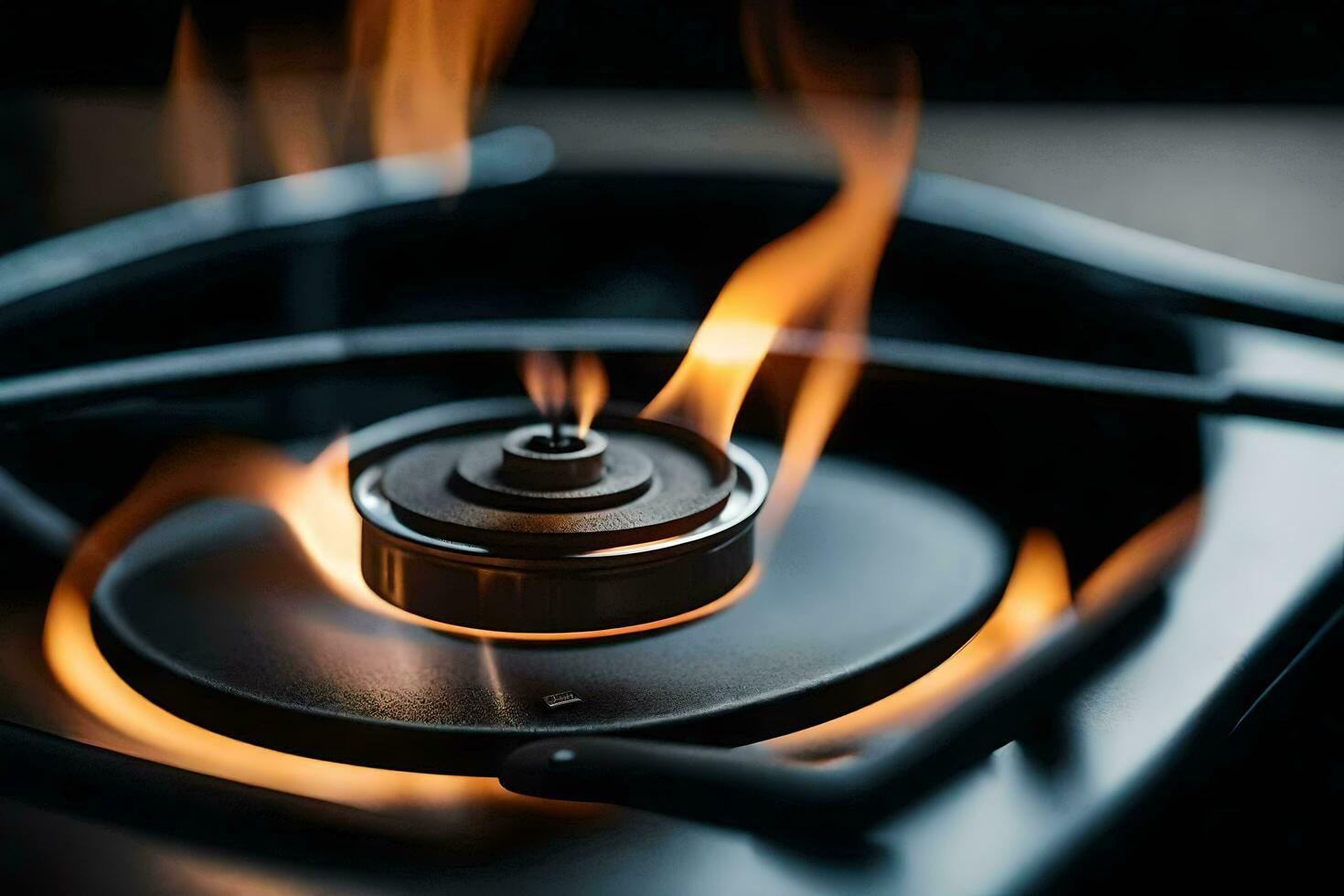 a close up of a gas burner with flames. AI-Generated photo