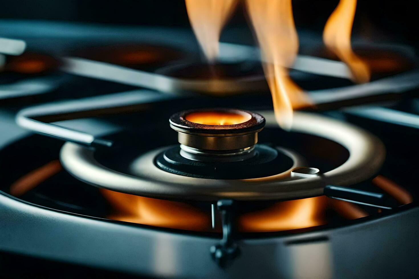 a gas stove with flames coming out of it. AI-Generated photo