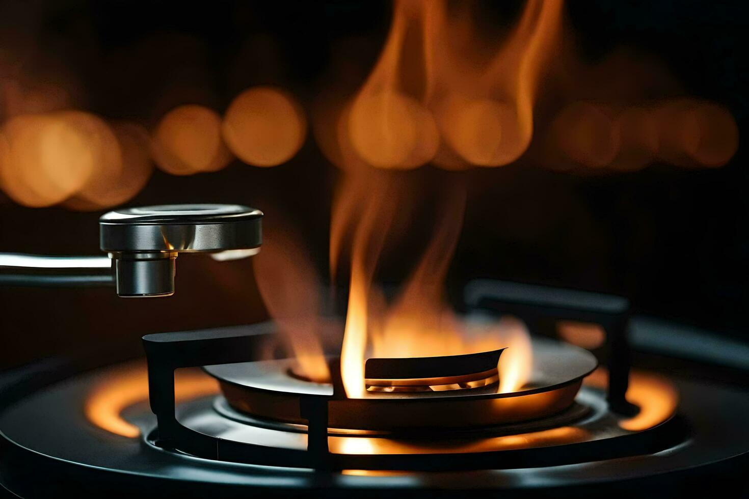 a gas stove with flames on it. AI-Generated photo