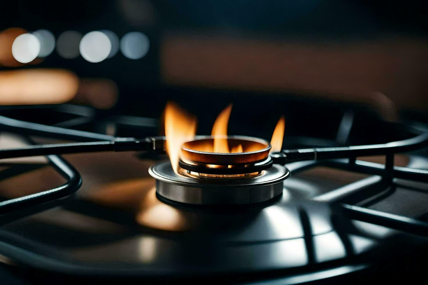 a gas stove with a flame on it. AI-Generated photo