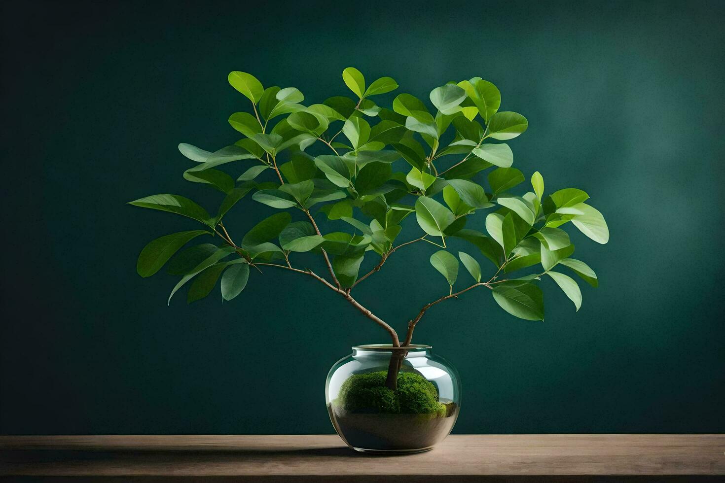 bonsai árbol en un vaso florero en un mesa. generado por ai foto