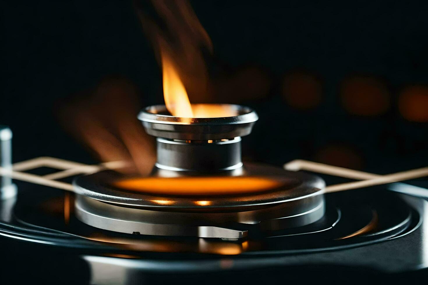 a close up of a gas burner on a stove. AI-Generated photo
