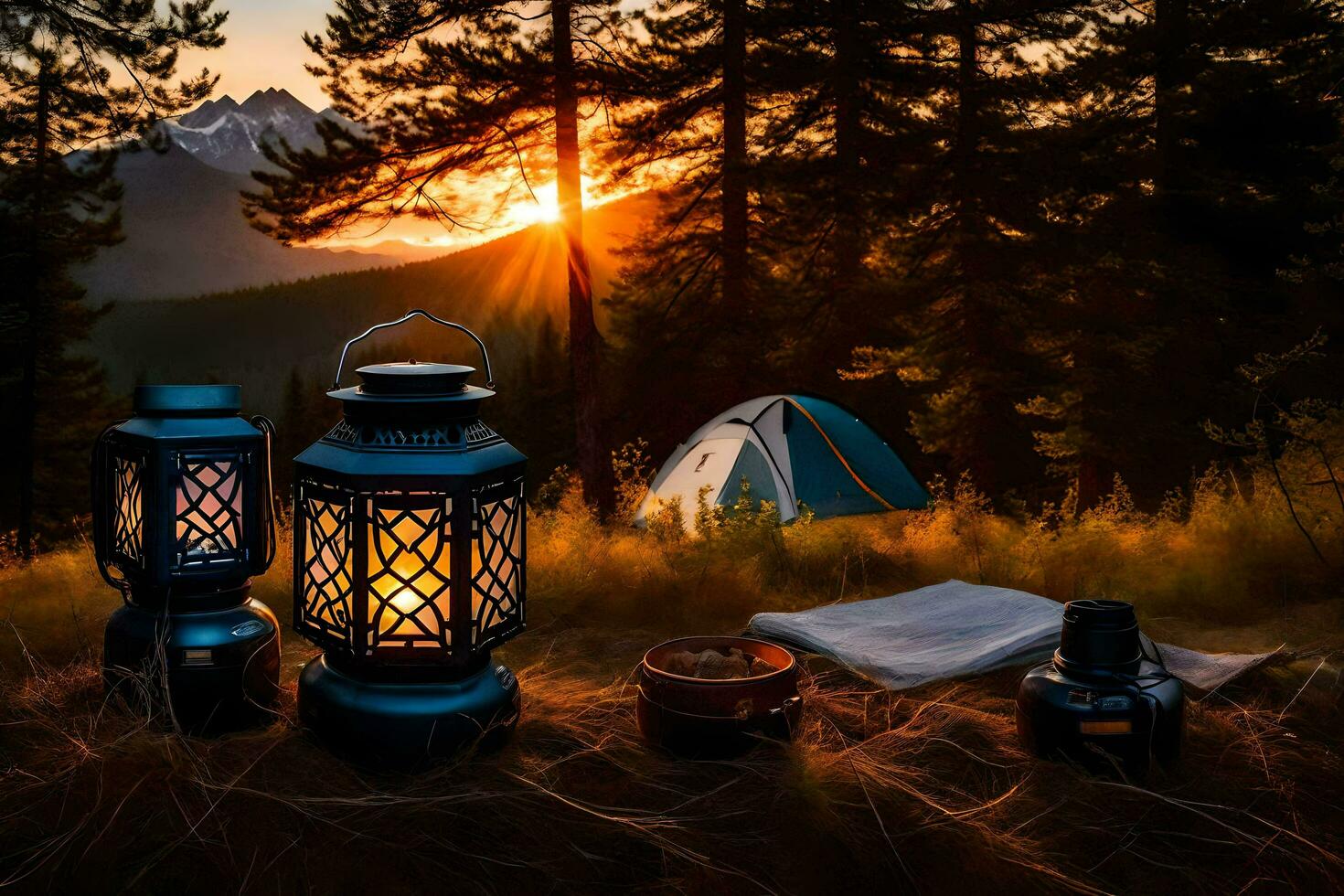 camping in the mountains. AI-Generated photo