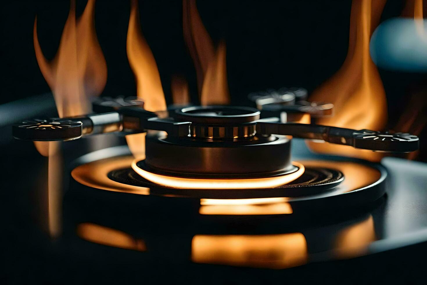 a close up of a gas burner with flames. AI-Generated photo