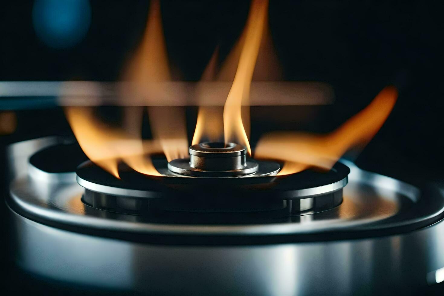 a gas burner on a stove top with flames. AI-Generated photo