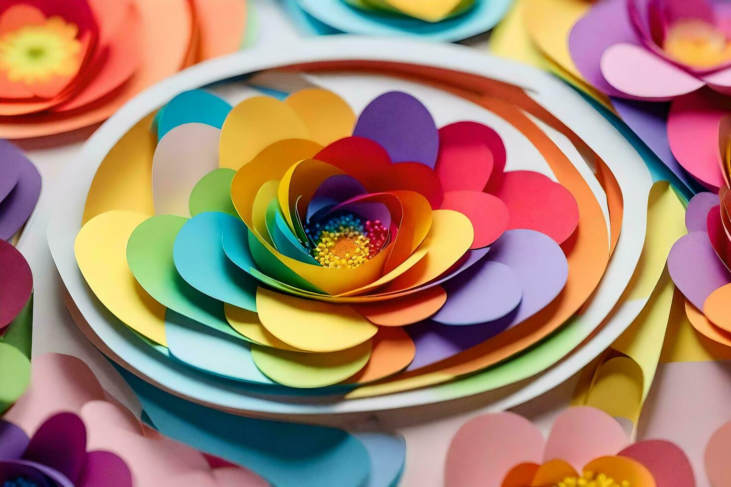a colorful flower arrangement made from paper. AI-Generated photo